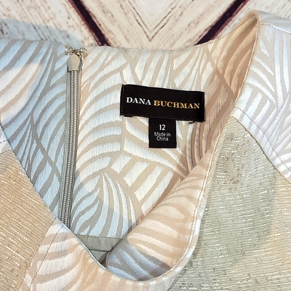 Dana Buchman 12 Sheath Dress Textured Leaves Gold - Picture 4 of 11